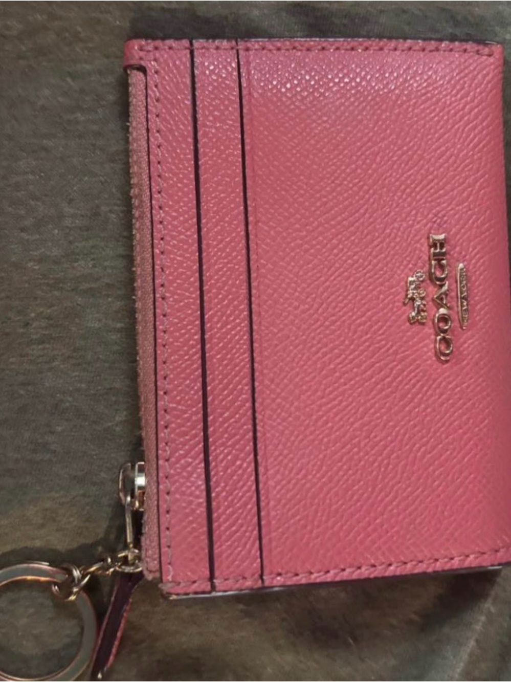 Coach Pink Leather ID Card Holder with Key Ring